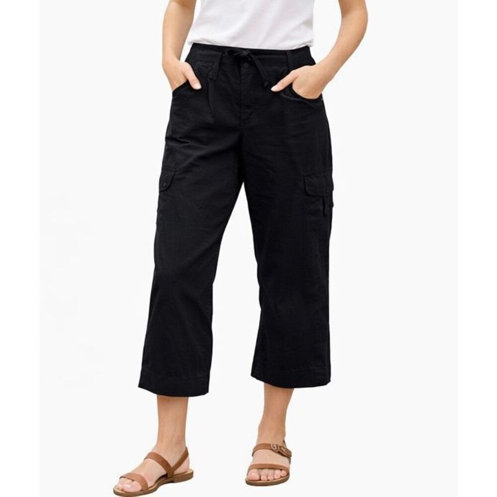 Gloria Vanderbilt black linen blend tie waist crop utility pant 6p